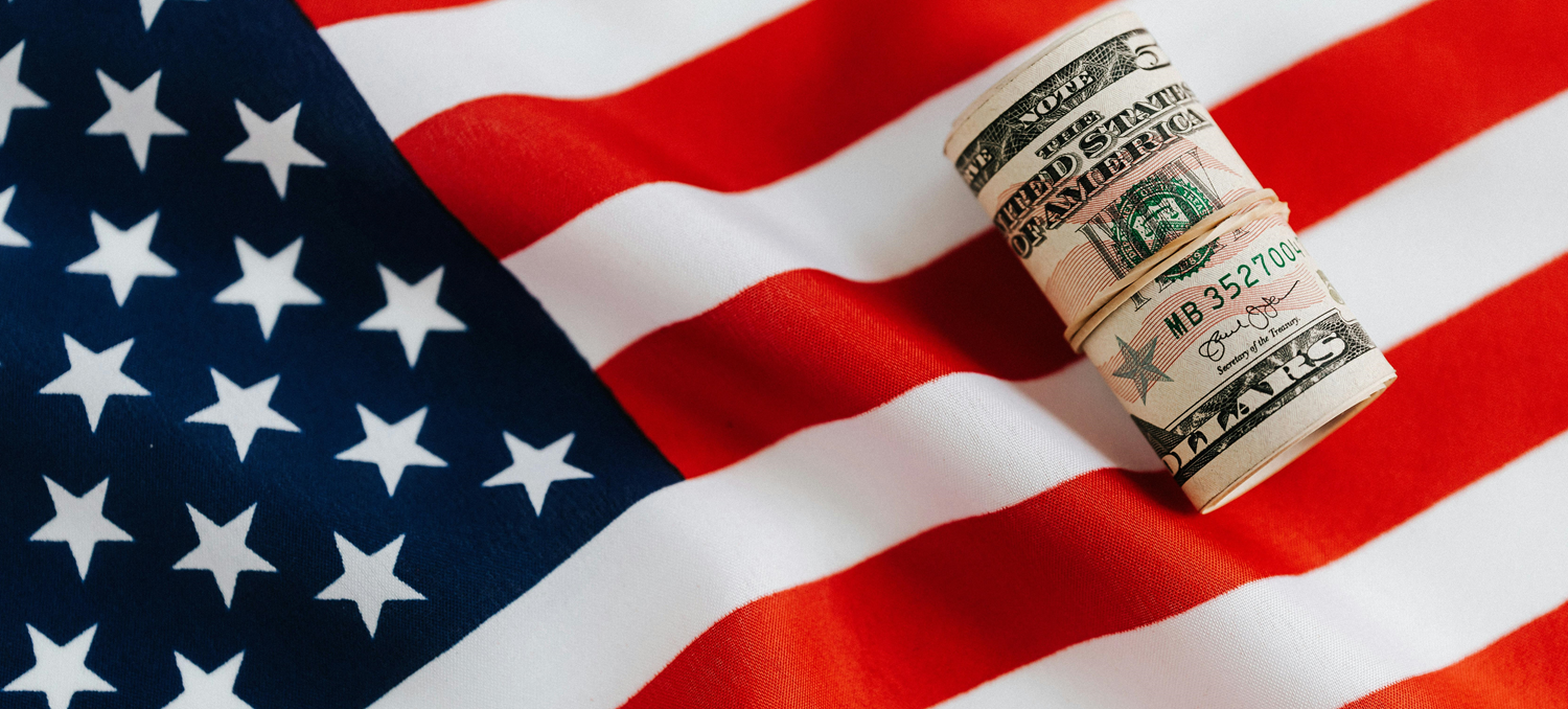 US Dollars on the American flag