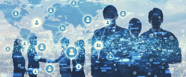 people figures in front of the map