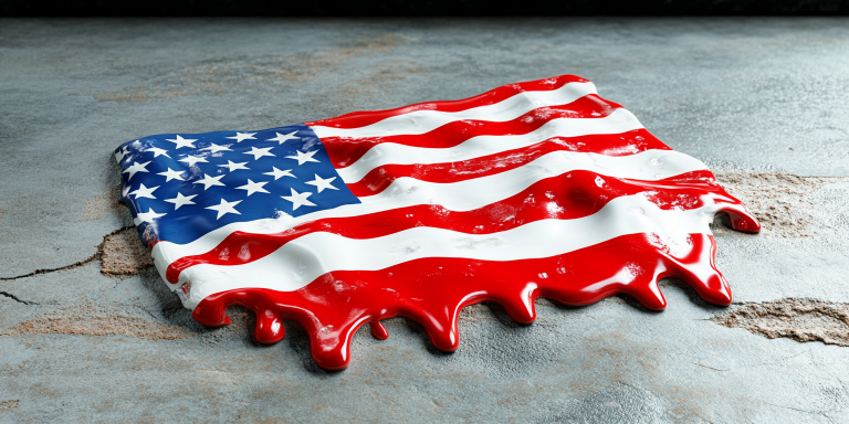 the USA flag melting